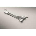Aluminium-Schlüsselanhänger mit 5-in-1-Kabel und verschiedenen Ladeanschlüssen farbe silber zweites Detailbild