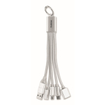 Aluminium-Schlüsselanhänger mit 5-in-1-Kabel und verschiedenen Ladeanschlüssen farbe silber Hauptansicht zweite Ansicht