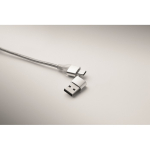 Aluminium-Schlüsselanhänger mit 5-in-1-Kabel und verschiedenen Ladeanschlüssen farbe silber