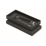 Geschenkset mit Metallkugelschreiber und Schlüsselanhänger mit 2-in-1-Ladekabel farbe schwarz