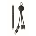 Geschenkset mit Metallkugelschreiber und Schlüsselanhänger mit 2-in-1-Ladekabel farbe schwarz zweite Ansicht