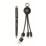 Geschenkset mit Metallkugelschreiber und Schlüsselanhänger mit 2-in-1-Ladekabel farbe schwarz Hauptansicht zweite Ansicht