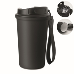 Thermobecher aus recyceltem Edelstahl mit Griff und Auslaufschutz 400 ml farbe schwarz