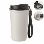 Thermobecher aus recyceltem Edelstahl mit Griff und Auslaufschutz 400 ml farbe weiß