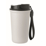 Thermobecher aus recyceltem Edelstahl mit Griff und Auslaufschutz 400 ml farbe weiß achte Ansicht
