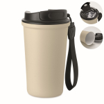 Thermobecher aus recyceltem Edelstahl mit Griff und Auslaufschutz 400 ml farbe beige