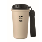 Thermobecher aus recyceltem Edelstahl mit Griff und Auslaufschutz 400 ml farbe beige Ansicht mit Druckbereich