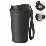 Thermobecher aus recyceltem Edelstahl mit Griff und Auslaufschutz 400 ml farbe marineblau