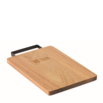 Schneidebrett aus Akazienholz mit Edelstahlgriff farbe holzton Ansicht mit Druckbereich