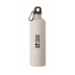 Flasche aus recyceltem Edelstahl mit gummierter Oberfläche und Karabiner 750 ml farbe weiß Ansicht mit Druckbereich