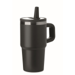 Thermobecher aus recyceltem Edelstahl mit Deckel und Trinkhalm 500 ml farbe schwarz