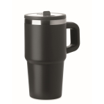 Thermobecher aus recyceltem Edelstahl mit Deckel und Trinkhalm 500 ml farbe schwarz zweite Ansicht