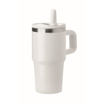 Thermobecher aus recyceltem Edelstahl mit Deckel und Trinkhalm 500 ml farbe weiß