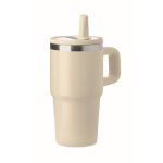 Thermobecher aus recyceltem Edelstahl mit Deckel und Trinkhalm 500 ml farbe beige