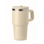Thermobecher aus recyceltem Edelstahl mit Deckel und Trinkhalm 500 ml farbe beige zweite Ansicht