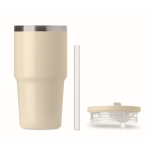 Thermobecher aus recyceltem Edelstahl mit Deckel und Trinkhalm 500 ml farbe beige siebte Ansicht