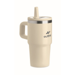 Thermobecher aus recyceltem Edelstahl mit Deckel und Trinkhalm 500 ml farbe beige Hauptansicht