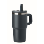 Thermobecher aus recyceltem Edelstahl mit Deckel und Trinkhalm 500 ml farbe marineblau