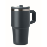 Thermobecher aus recyceltem Edelstahl mit Deckel und Trinkhalm 500 ml farbe marineblau zweite Ansicht