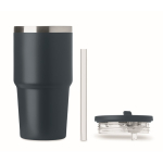 Thermobecher aus recyceltem Edelstahl mit Deckel und Trinkhalm 500 ml farbe marineblau siebte Ansicht