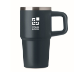 Thermobecher aus recyceltem Edelstahl mit Deckel und Trinkhalm 500 ml farbe marineblau Ansicht mit Druckbereich