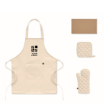 Küchenset aus recycelter Baumwolle mit gesteppter Naht 180 g/m² farbe beige Ansicht mit Druckbereich