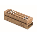 Schreibset aus Holz mit Kugelschreiber mit blauer Tinte und Druckbleistift farbe holzton
