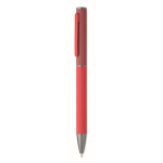 Kugelschreiber aus recyceltem Aluminium mit Drehmechanik und gummierter Oberfläche farbe rot