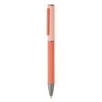 Kugelschreiber aus recyceltem Aluminium mit Drehmechanik und gummierter Oberfläche farbe orange