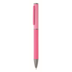 Kugelschreiber aus recyceltem Aluminium mit Drehmechanik und gummierter Oberfläche farbe pink