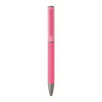 Kugelschreiber aus recyceltem Aluminium mit Drehmechanik und gummierter Oberfläche farbe pink vierte Ansicht