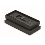 Geschenkset mit Kugelschreiber aus recyceltem Aluminium und PU-Schlüsselanhänger farbe schwarz