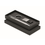 Geschenkset mit Kugelschreiber aus recyceltem Aluminium und PU-Schlüsselanhänger farbe silber