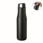 Thermoflasche aus recyceltem Edelstahl mit Trageschlaufe und leicht zu öffnendem Deckel 500 ml farbe schwarz