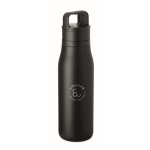 Thermoflasche aus recyceltem Edelstahl mit Trageschlaufe und leicht zu öffnendem Deckel 500 ml farbe schwarz Hauptansicht