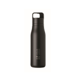 Thermoflasche aus recyceltem Edelstahl mit Trageschlaufe und leicht zu öffnendem Deckel 500 ml farbe schwarz Ansicht mit Druckbereich