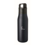 Thermoflasche aus recyceltem Edelstahl mit Trageschlaufe und leicht zu öffnendem Deckel 500 ml farbe marineblau Hauptansicht