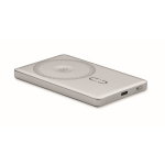 Magnetische Powerbank aus recyceltem Aluminium mit Kabel und Ring, 5.000 mAh farbe mattsilber