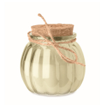 Kerzenhalter aus Glas mit Korkdeckel und Vanilleduftkerze farbe beige Ansicht mit Druckbereich