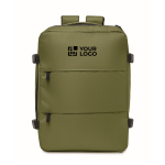 Erweiterbarer Kabinenrucksack aus RPET 600D mit mehreren Taschen 20 L farbe militärgrün Ansicht mit Druckbereich