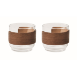 Set aus 2 Kaffeetassen aus Glas mit Band aus Walnussholz 120 ml farbe holzton