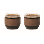 Set aus 2 Kaffeetassen aus Glas mit Band aus Walnussholz 120 ml farbe holzton zweite Ansicht