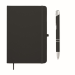 A5-Notizbuch-Set aus PU mit blauem Kugelschreiber und linierten Seiten farbe schwarz