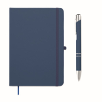 A5-Notizbuch-Set aus PU mit blauem Kugelschreiber und linierten Seiten farbe blau