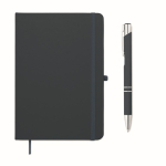 A5-Notizbuch-Set aus PU mit blauem Kugelschreiber und linierten Seiten farbe marineblau zweite Ansicht