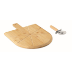 Bambus-Pizzabrett mit Pizzaschneider aus Edelstahl farbe holzton