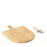 Bambus-Pizzabrett mit Pizzaschneider aus Edelstahl farbe holzton Ansicht mit Druckbereich