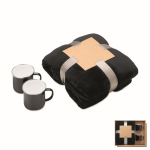 Geschenkset mit Fleecedecke und zwei emaillierten Metalltassen à 350 ml farbe schwarz
