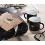 Geschenkset mit Fleecedecke und zwei emaillierten Metalltassen à 350 ml farbe schwarz dritte Hauptansicht