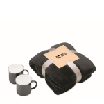 Geschenkset mit Fleecedecke und zwei emaillierten Metalltassen à 350 ml farbe schwarz Ansicht mit Druckbereich